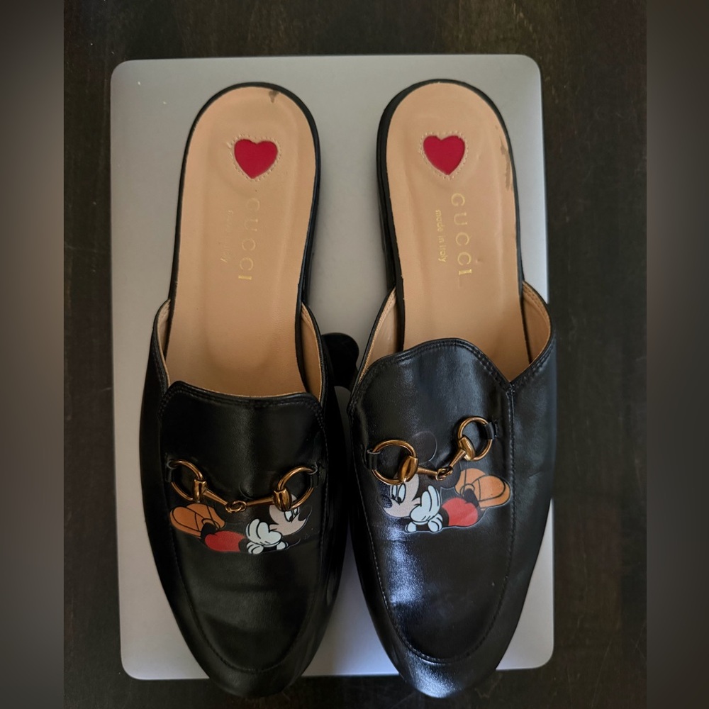Women's Black Leather Loafers Mickey Mouse size 42 - Picture 2 of 6